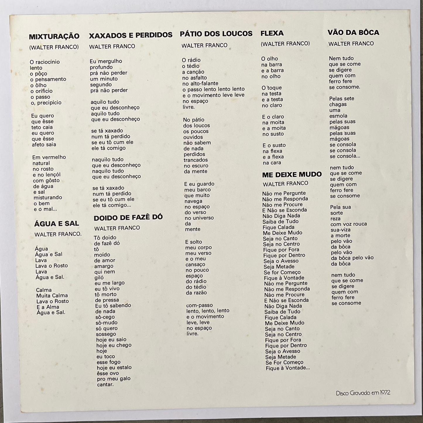 Walter Franco – Ou Não (1976 Press)