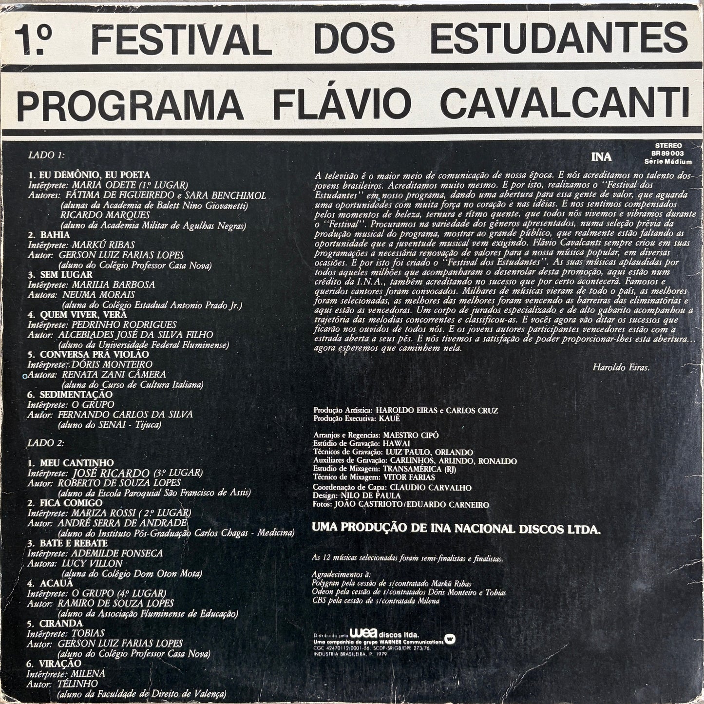 1º Festival Dos Estudantes - Programa Flávio Cavalcanti